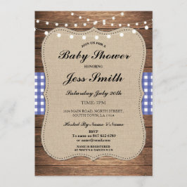 Baby Shower Rustic Burlap Blue Wood GRILLEN laden Einladung