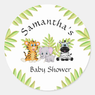 Baby Shower Safari Jungle Tiere Geschlecht neutral Runder Aufkleber
