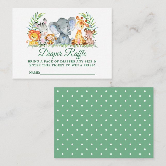 Baby Shower Safari Raffle Ticket Dots Begleitkarte (Vorne/Hinten)