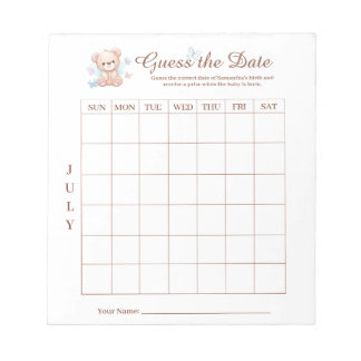Baby Shower schätzt den Date Game Activity Notepad Notizblock