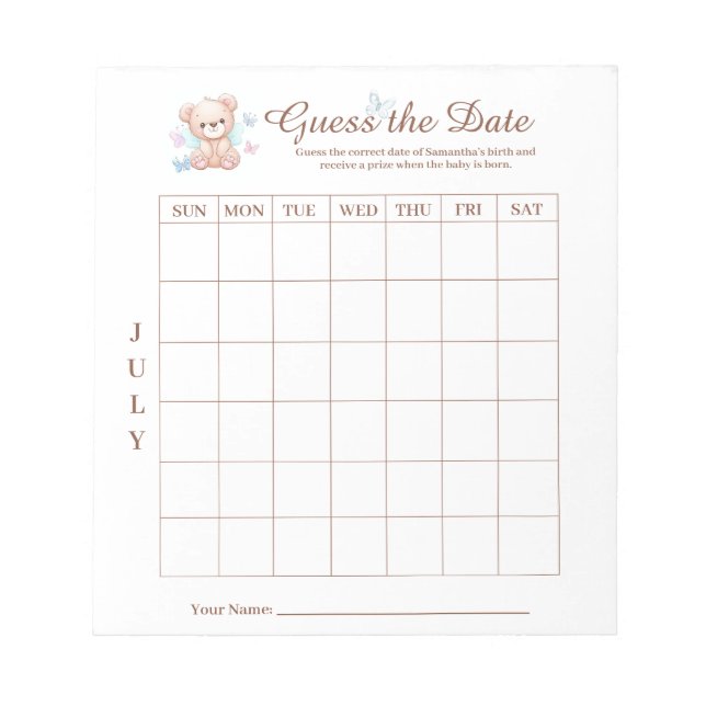 Baby Shower schätzt den Date Game Activity Notepad Notizblock (Vorderseite)