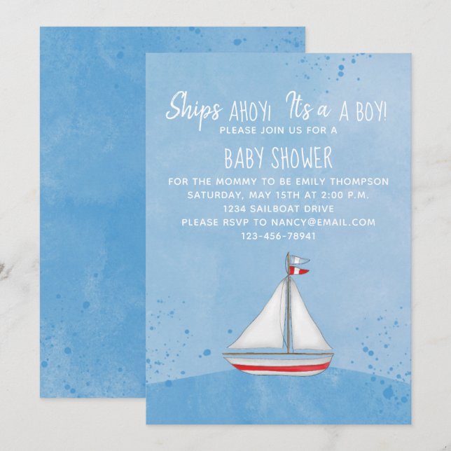 Baby Shower Schiff Ahoy Es ist ein Boy Simple Naut Einladung (Vorne/Hinten)