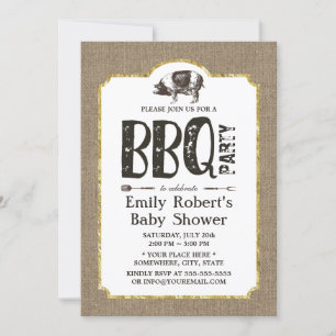 Baby Shower Schweinebraten BBQ Rustikal Jute Einladung