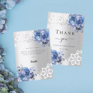 Baby-Shower silberblaue Blumen-Spitze Danksagungsk Einladung