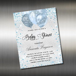 Baby shower silver blue balloons invitation magnet