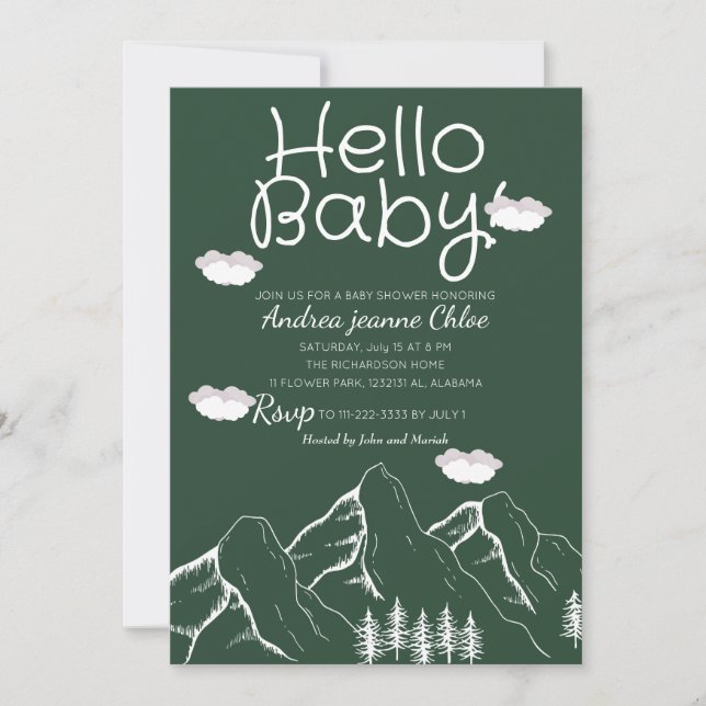Baby Shower Skript Simple Adventure Mountain Einladung (Vorderseite)