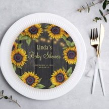 Baby-Shower-Sonnenblumen rustikale Scheunenholz