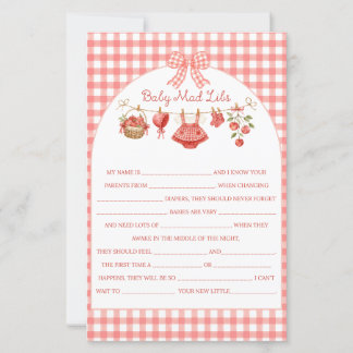 Baby-Shower-Spiel 'Augapfel' mit rotem Gingham-Des