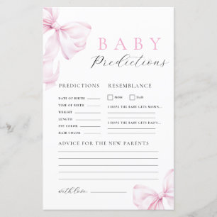 Baby-Shower-Spiel mit rosa Schleife: Vorhersage un
