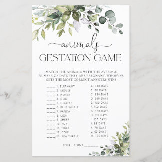 Baby Shower Spiel: Tragzeit von Tieren