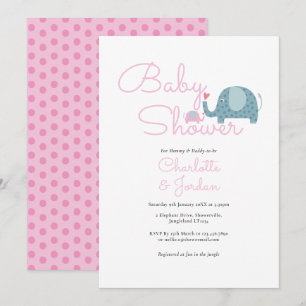 Baby Shower / Sprinkle mit rosa Punkten Elefanten Einladung