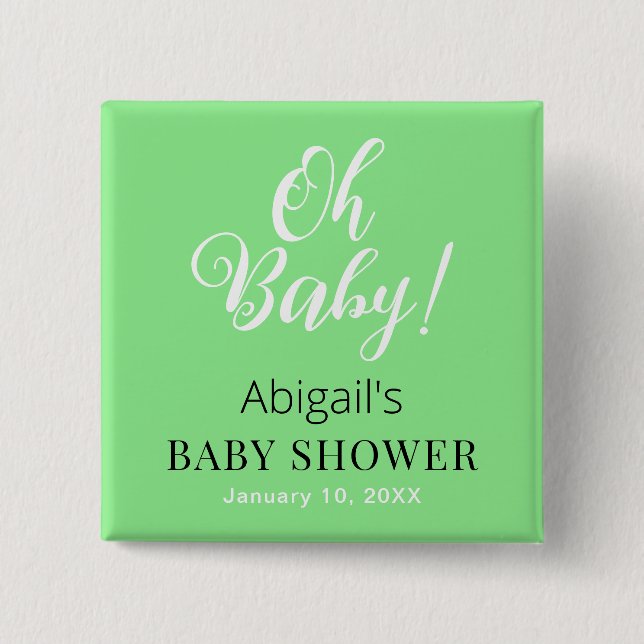 Baby Shower Square Button Personalized Text Design (Vorderseite)