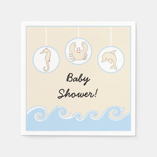 Baby Shower Standard Cocktail Napkin "Sea Mobile" Serviette (Vorderseite)
