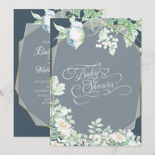 Baby Shower Staubblaue Wildblumen Beeren Einladung