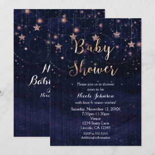 Baby Shower Sternennacht Lila & Gold Einladung