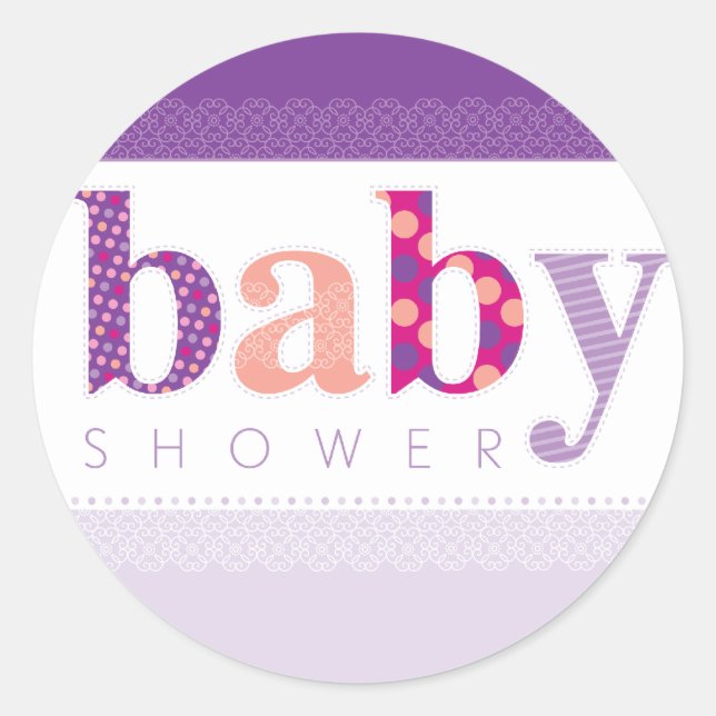 BABY SHOWER STICKER: gemusterte Kleinbuchstaben 2 Runder Aufkleber (Vorderseite)