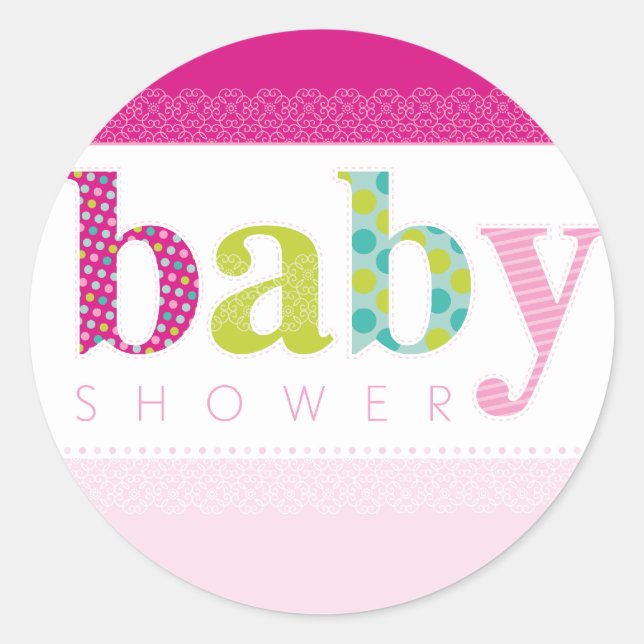 BABY SHOWER STICKER: gemusterte Kleinbuchstaben 3 Runder Aufkleber (Vorderseite)