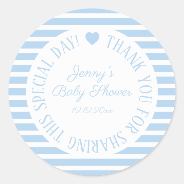 Baby Shower Stickers Boy Blue Favor Heart (Vorderseite)