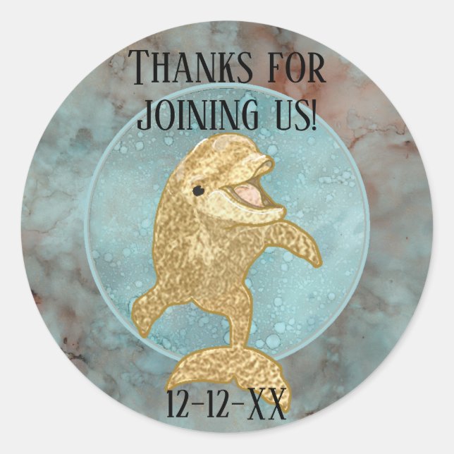 Baby Shower Stickers "Gold Baby Dolphin" (Vorderseite)