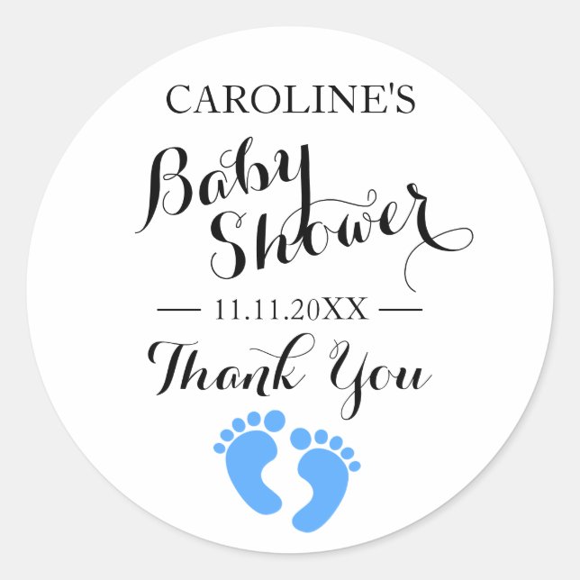 Baby Shower Stickers White Baby Feet Blue BOY (Vorderseite)