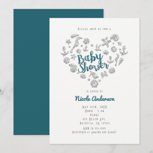 BABY SHOWER Strand Glam Diamant Herz Einladungen