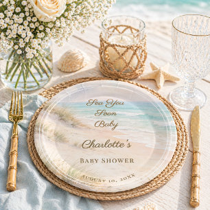 Baby Shower Strand Küste Sea You Soon Pappteller