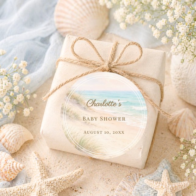 Baby Shower Strand Küste Sommer Runder Aufkleber (Von Creator hochgeladen)