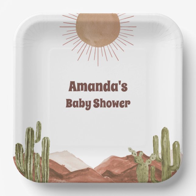 Baby Shower Sun Desert Cactus Baby Shower Pappteller (Vorderseite)
