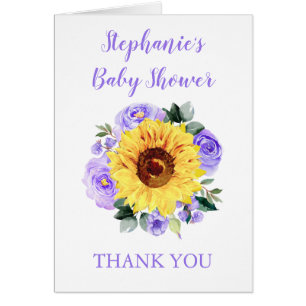 Baby Shower Sunflower Purple Floral Thank You
