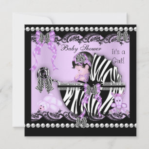 Baby Shower Süße Baby Mädchen Lilac Zebra Spitze Einladung