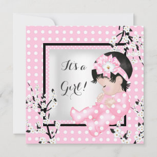 Baby Shower Süße Baby Mädchen Rosa Blüten Fleck C Einladung