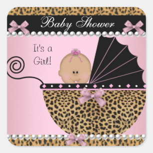 Baby Shower Süße Baby Mädchen Rosa Leopard Quadratischer Aufkleber
