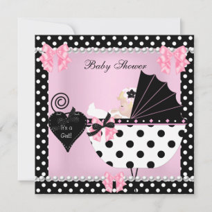 Baby Shower Süße Baby Mädchen Rosa Punkte Blond Einladung