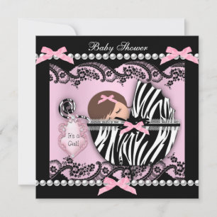 Baby Shower Süße Baby Mädchen Rosa Zebra Spitze Einladung