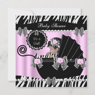 Baby Shower Süße Baby Mädchen Rosa Zebra Wagen Einladung