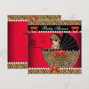 Baby Shower Süße Baby Mädchen Roter Leopard Bogen Einladung