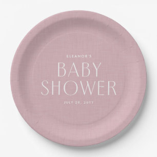 Baby-Shower süße einfache rosa Leineneffekt Pappteller