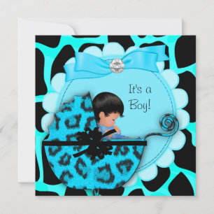 Baby Shower Süßer Baby Junge Blau Leopard Kinderwa Einladung