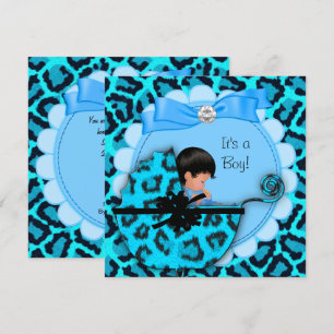 Baby Shower Süßer Baby Junge Blau Leopard Kinderwa Einladung