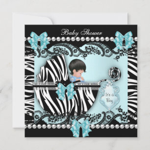 Baby Shower Süßer Baby Junge Blaues Zebra Spitze Einladung