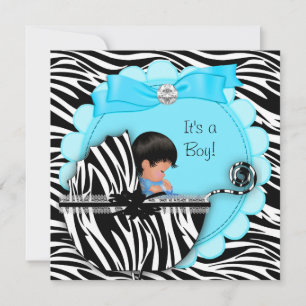 Baby Shower Süßer Baby Junge Blaues Zebra Wagen Einladung