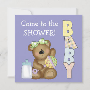 Baby Shower+Süßer Bär mit Babyrassel+Flasche Einladung