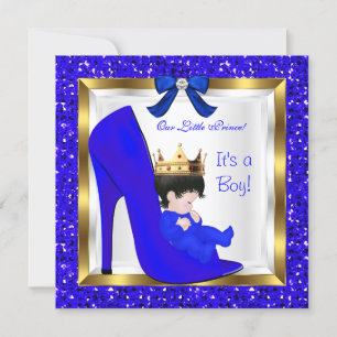 Baby Shower Süßer Junge Prinz Königlich Blau Krone Einladung