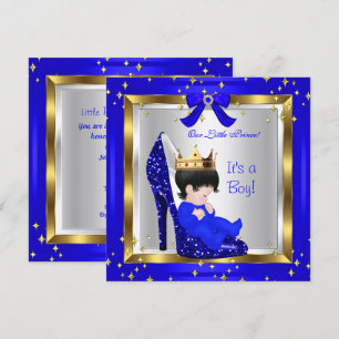 Baby Shower Süßer Junge Prinz Königlich Blau Schuh Einladung