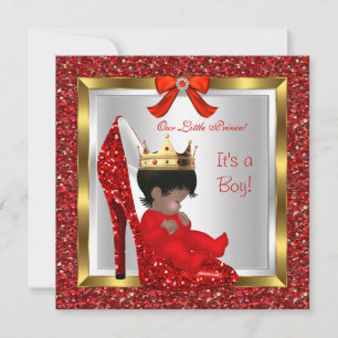 Baby Shower Süßer Junge Prinz Royal Rote Schuhe 2 Einladung