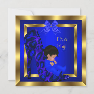 Baby Shower Süßer Junge Royal Blau Schuh Leopard Einladung