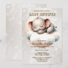 Baby Shower Süßer Schlafender Baby Elefant Schön Einladung