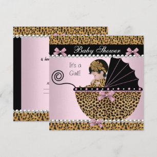 Baby Shower Süßes Baby Mädchen Rosa Leopard Bogen Einladung