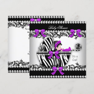 Baby Shower Süßes Mädchen Zebra Kinderwagen Perle  Einladung