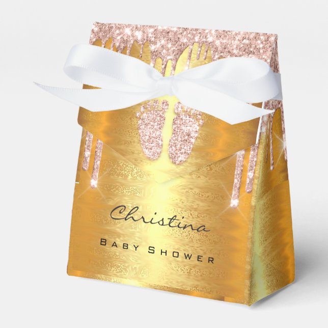 Baby Shower Sweet Feet Tropfens Rose Gold Glitzer Geschenkschachtel (Vorderseite)